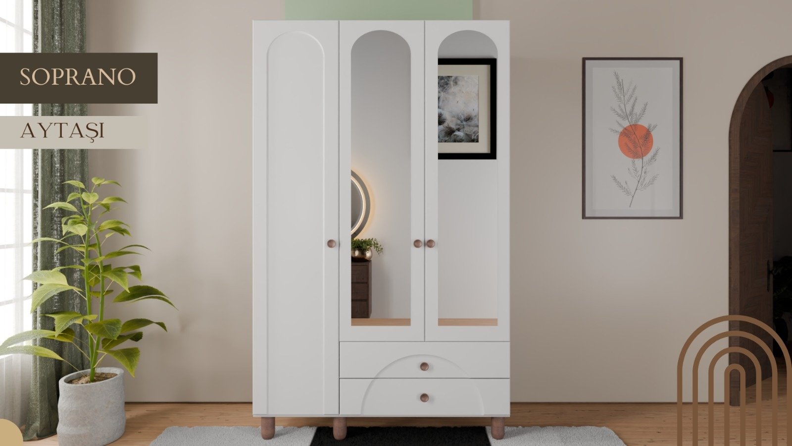 Soprano 3 Kapaklı Dolap