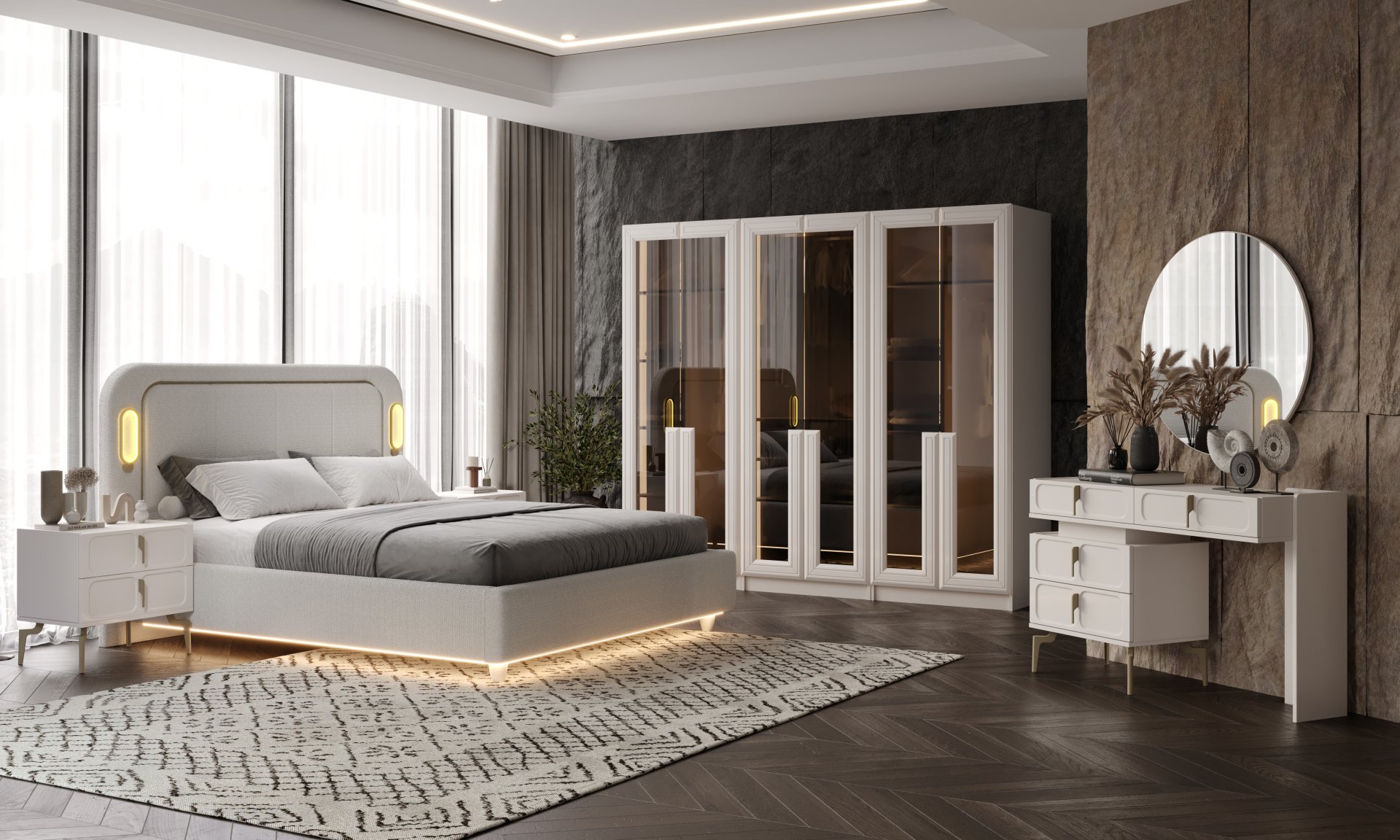 Versace Yatak Odası Baza + Yataş Puffy Yatak Dahil