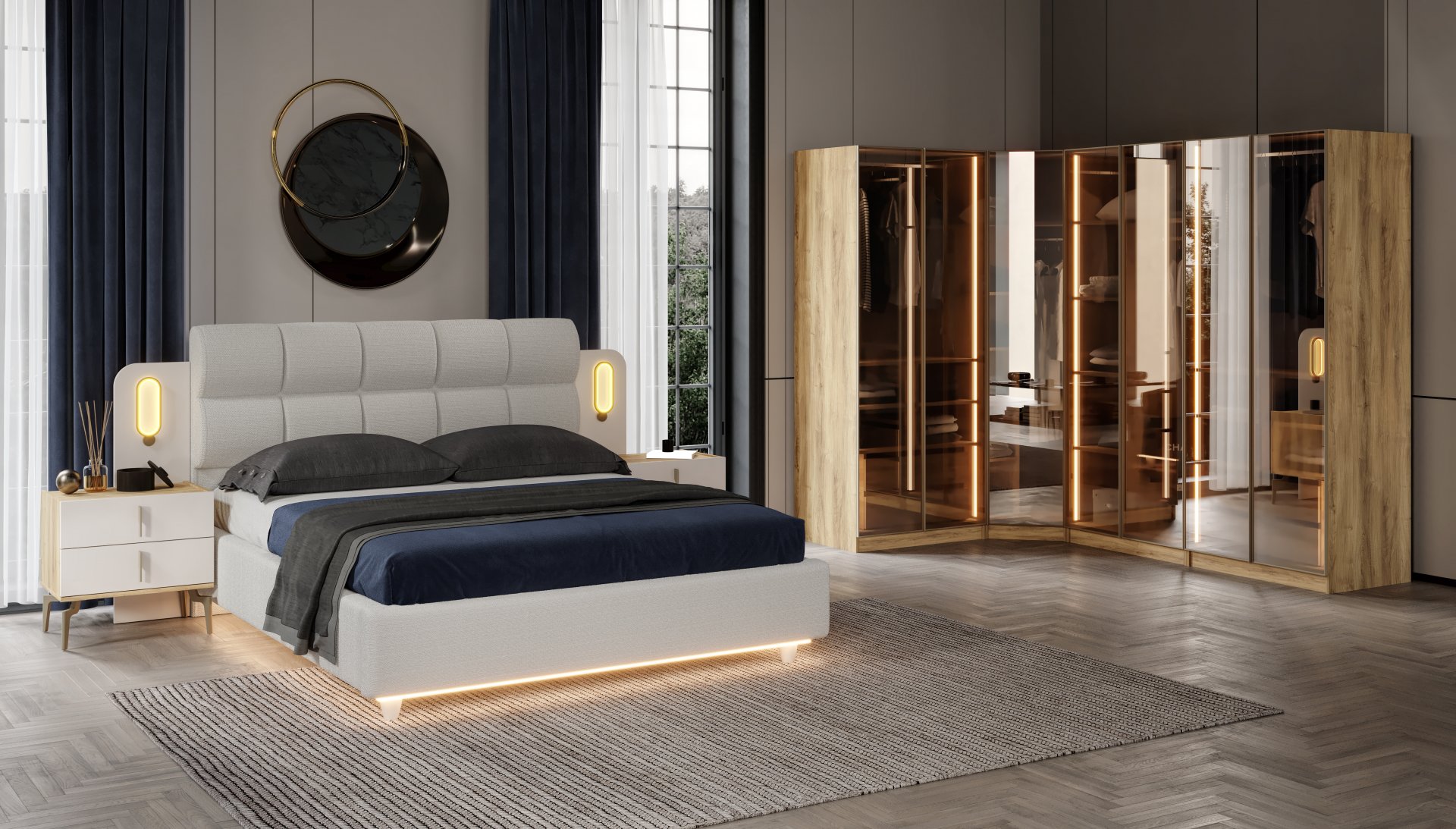 Beyoğlu Ceviz Köşe Yatak Odası + Yatak Baza Dahil