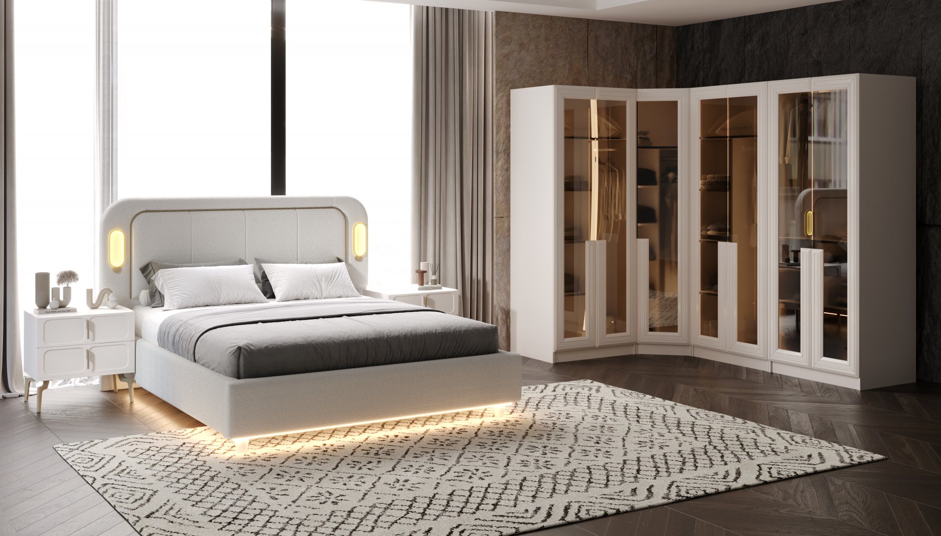 Versace Köşe Yatak Odası + Yatak Baza Dahil