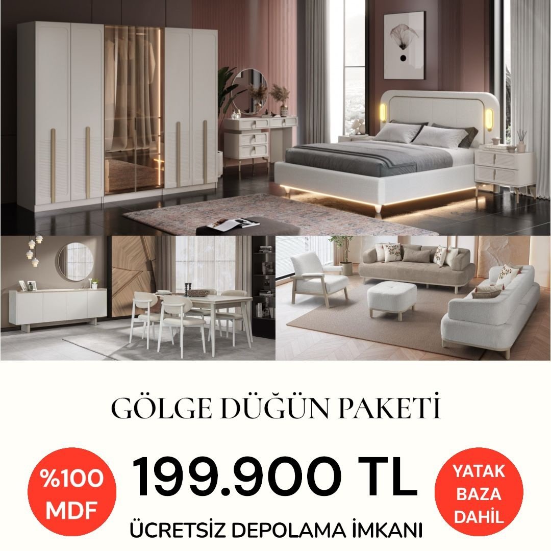 Gölge Düğün Paketi Baza + Yataş Puffy Yatak Dahil