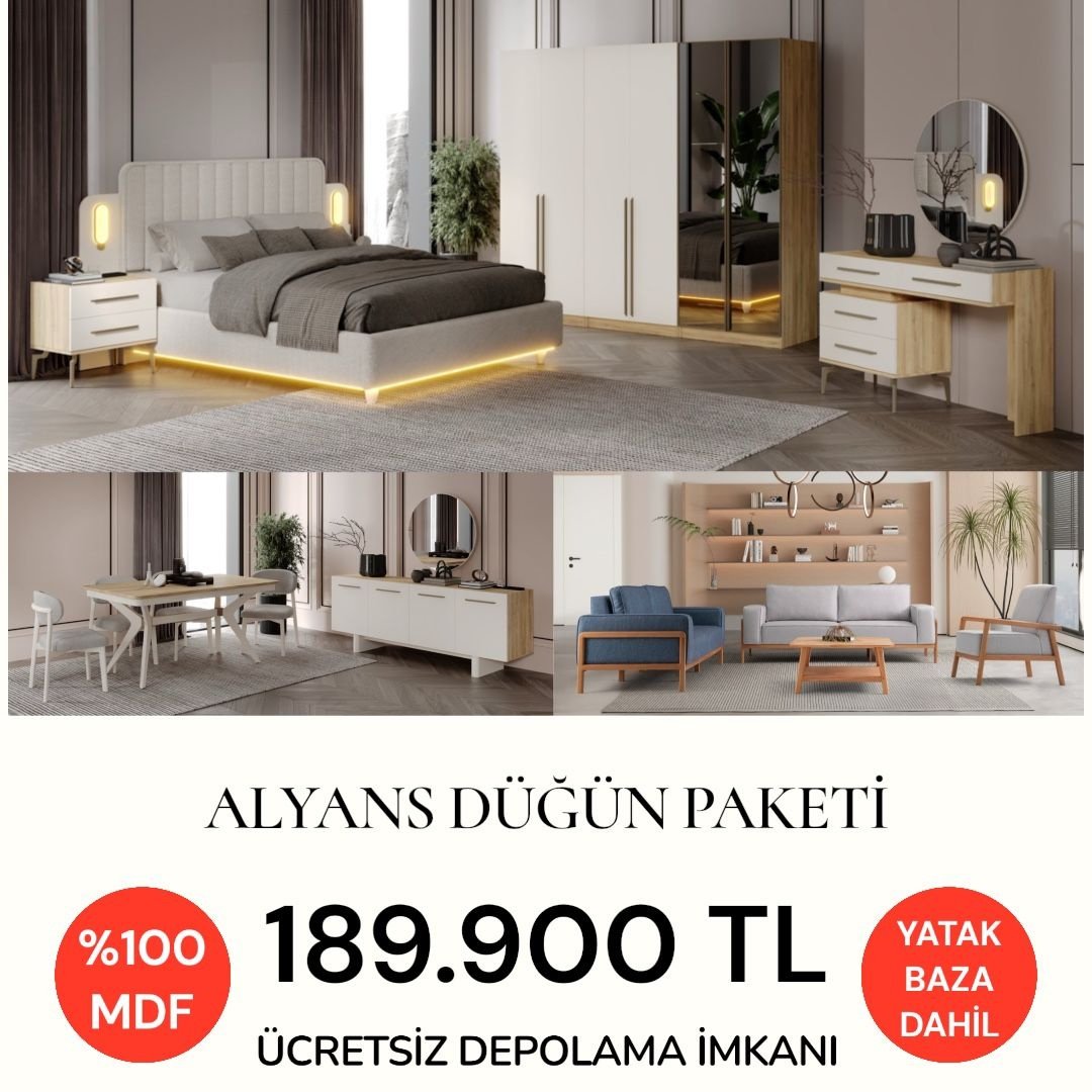 Alyans Düğün Paketi Baza + Yataş Puffy Yatak Dahil