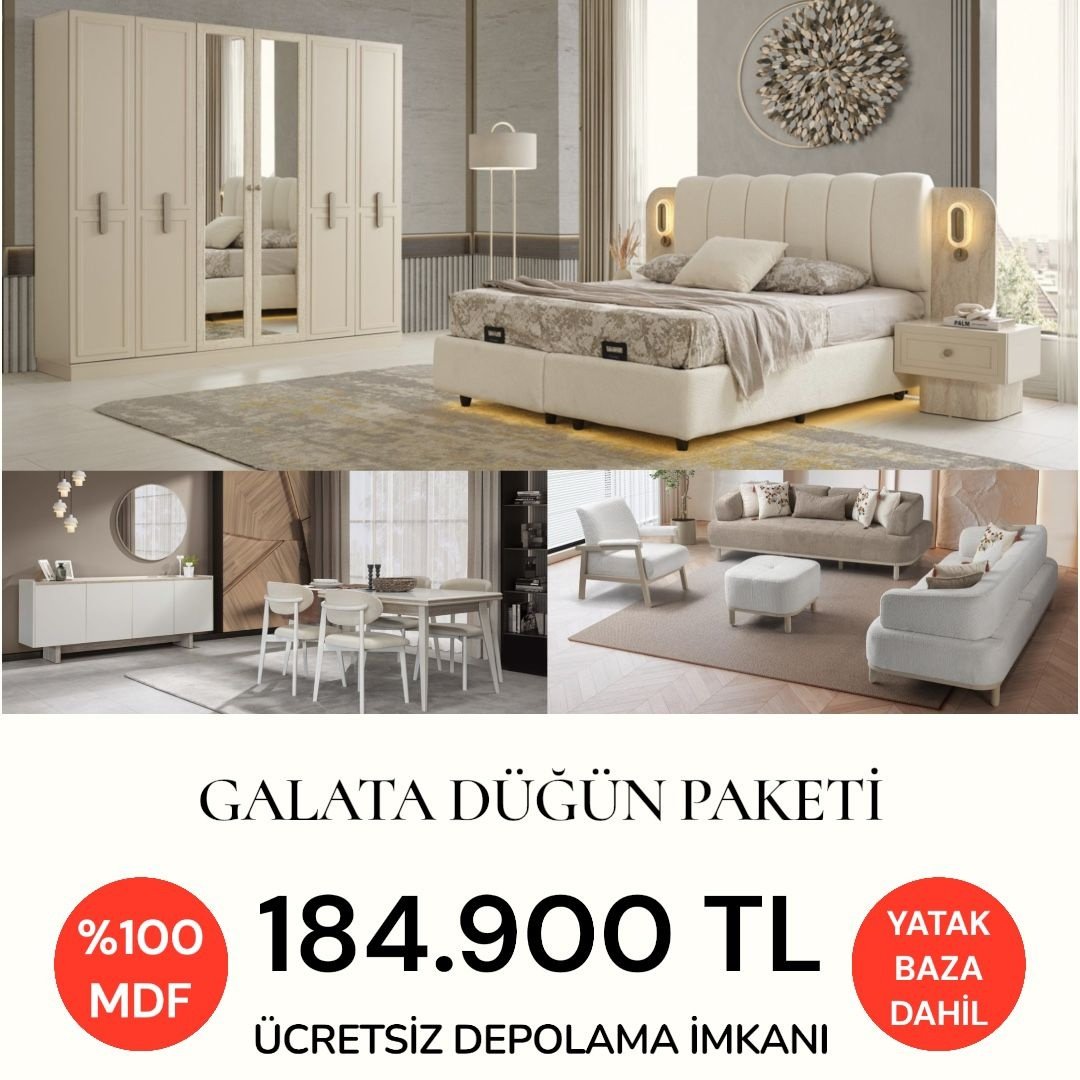 Galata Düğün Paketi Baza + Yataş Puffy Yatak Dahil