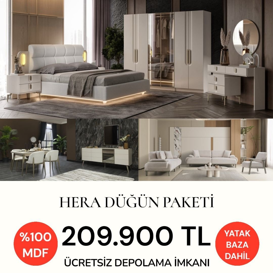 Hera Düğün Paketi Baza + Yataş Puffy Yatak Dahil