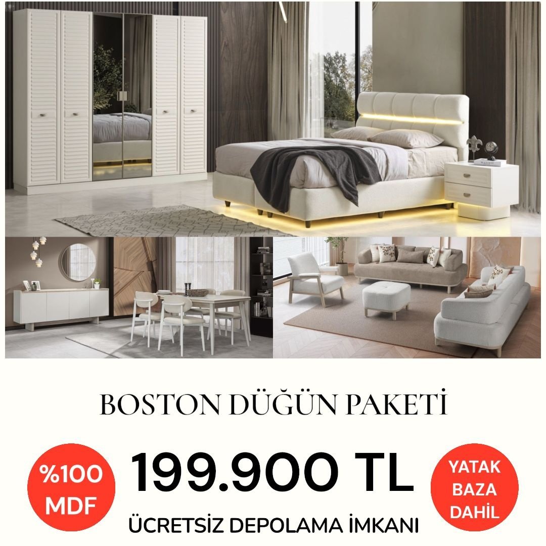 Boston Düğün Paketi Baza + Yataş Puffy Yatak Dahil