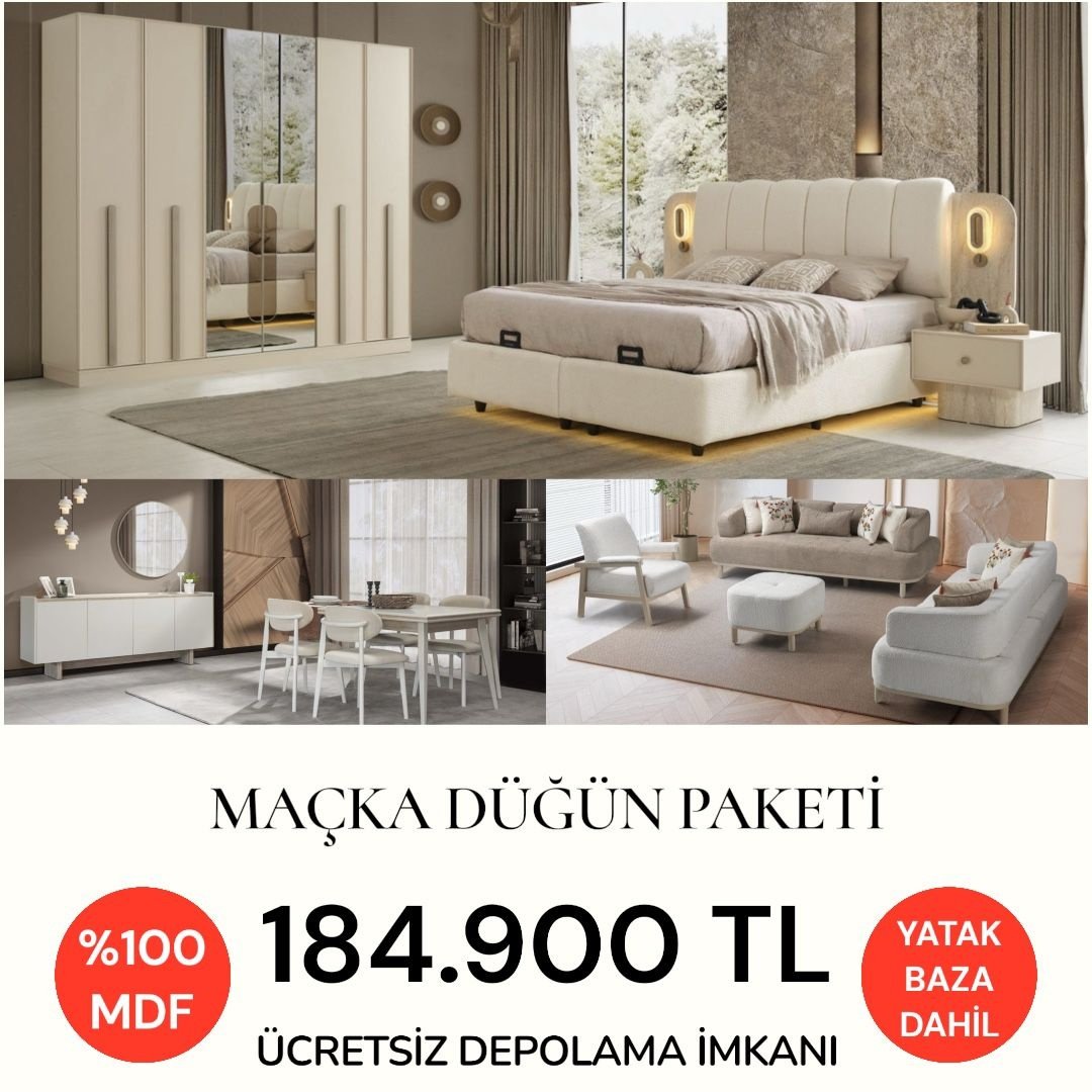 Maçka Düğün Paketi Baza + Yataş Puffy Yatak Dahil