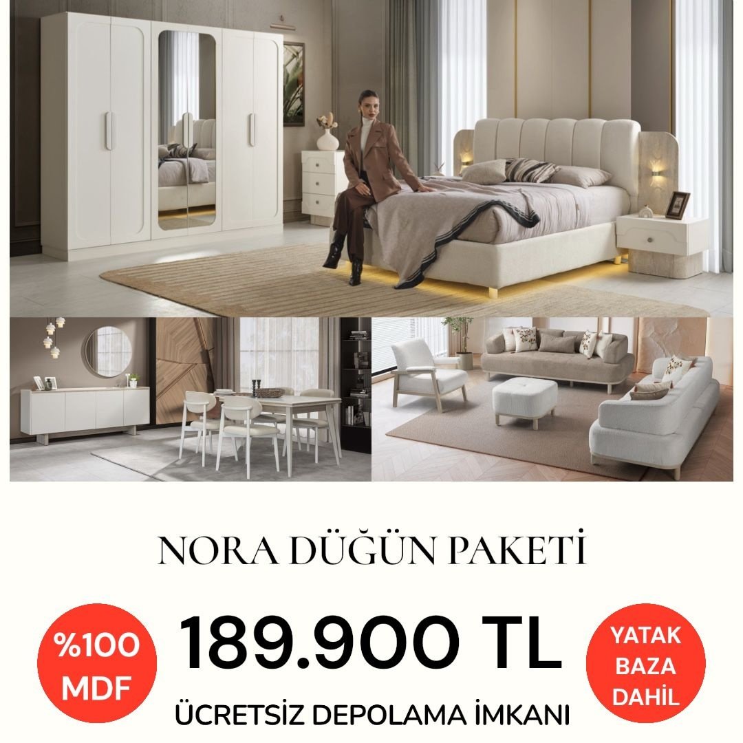 Nora Düğün Paketi Baza + Yataş Puffy Yatak Dahil